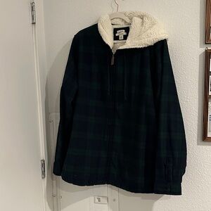 L.L. Bean Green Plaid Jacket with Cream Sherpa Lining